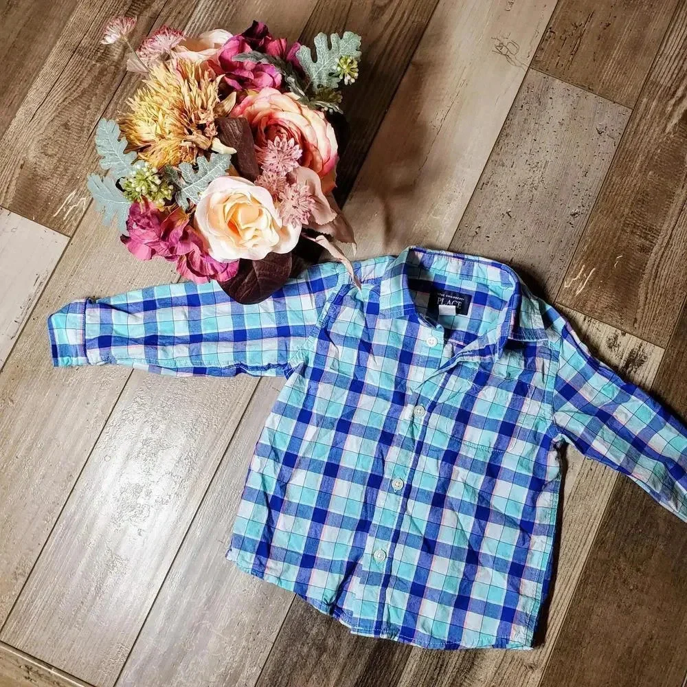 The Children's Place Boys Plaid Long Sleeve Button-Up Dress Shirt Size 2T